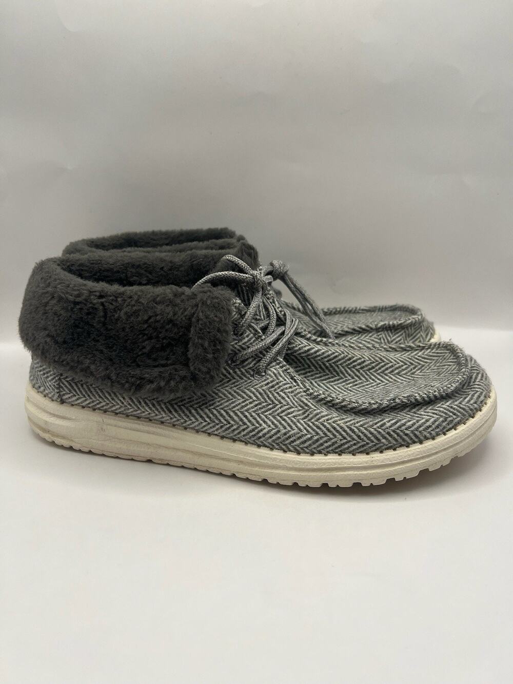 Hey Dude Britt Herringbone Gray Slip On Shoes Women Size 9